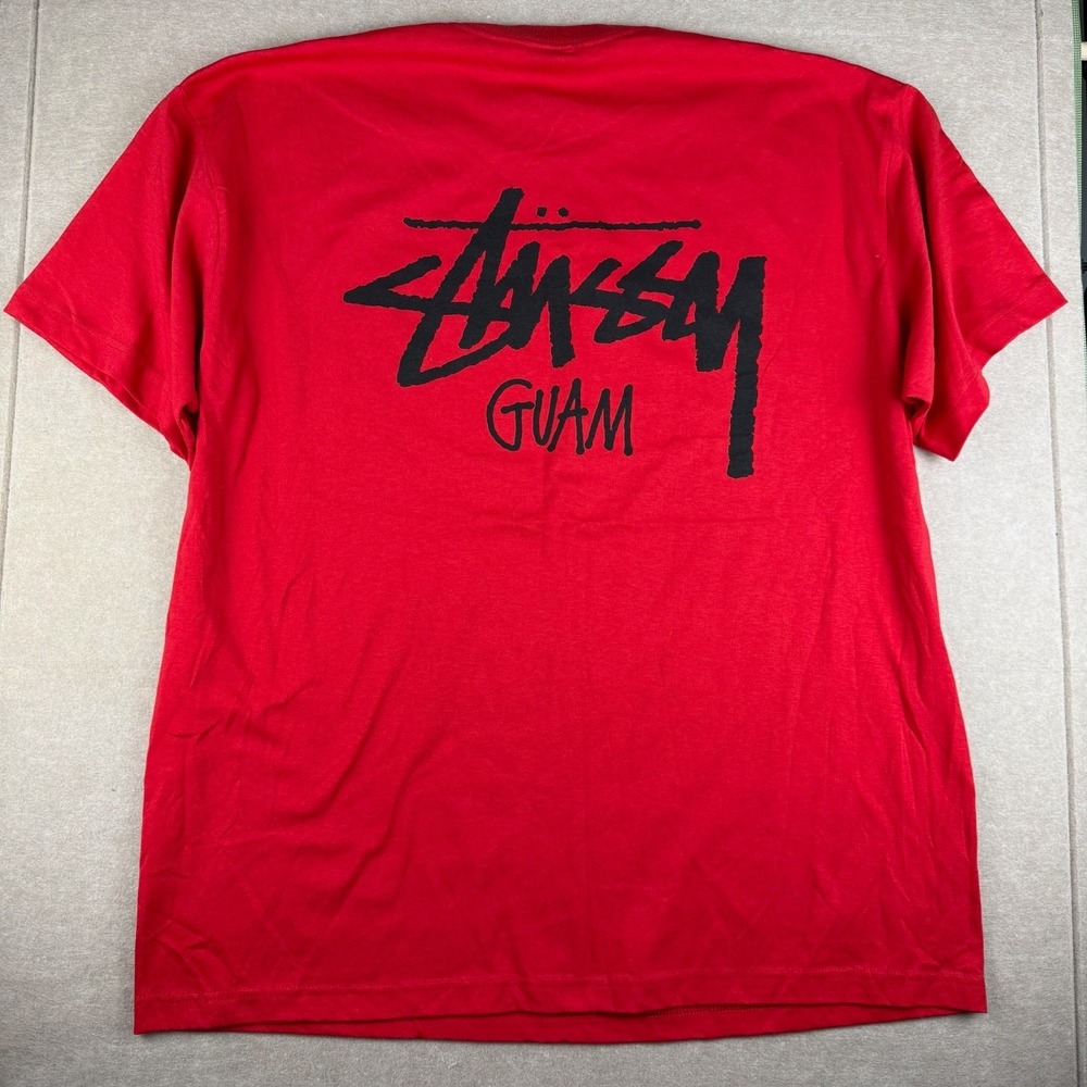 Y2K Stussy Guam Shirt Mens 2XL Red Logo Streetwear Skate Graphic Tee RED TAG